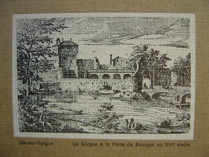 Peinture sur toile de la Sorgue à la porte de Bouïgas à L’Isle sur la Sorgue au XVIe siècle