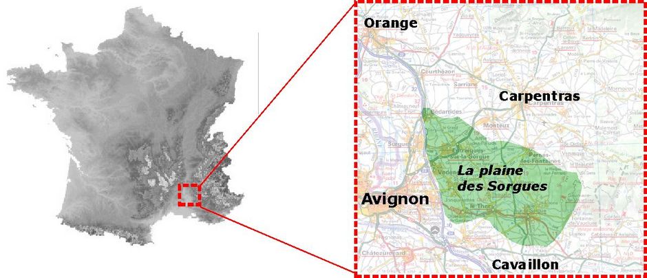 carte de Localisation de la plaine des Sorgues, 84 - Vaucluse